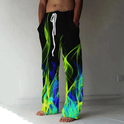 Men's Trousers Summer Pants Beach Pants Drawstring Elastic Waist flame 3D Print Graffiti Comfort Casual Daily Holiday Streetwear