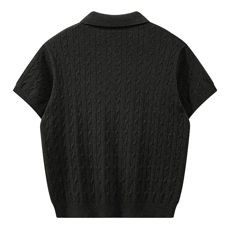 Jack's American Retro Twisted Flower Knitted Short Sleeved Polo Shirt for Men's Summer Trendy Brand Loose Casual Pullover Top