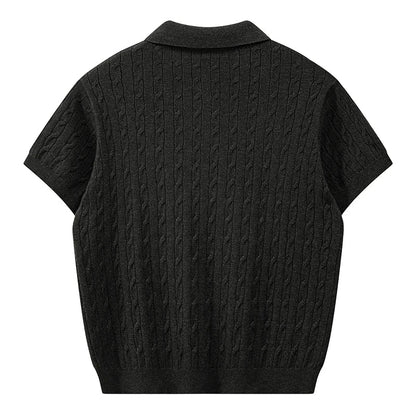 Jack's American Retro Twisted Flower Knitted Short Sleeved Polo Shirt for Men's Summer Trendy Brand Loose Casual Pullover Top