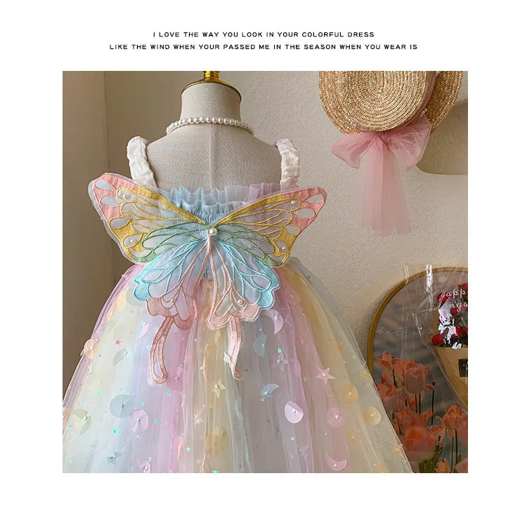 Korean Style New Summer Baby Girl Princess Dress Square Collar Mesh Sleeveless Dresses Children Clothing E23076