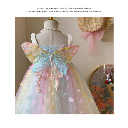Korean Style New Summer Baby Girl Princess Dress Square Collar Mesh Sleeveless Dresses Children Clothing E23076
