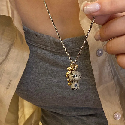 Spotted Tiger Eye Stone Mushroom Pendant Long Versatile Clavicle Chain Necklace for Women's Niche Exquisite Accessories