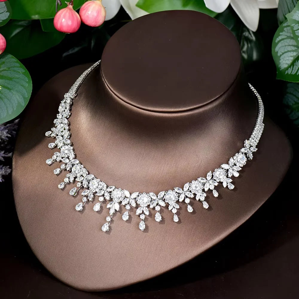 Leaf Water Drop 4pcs Necklace Pendant Set for Women Cubic Zirconia Dubia Nigeria Bridal Wedding Jewelry Set Bijoux S-351