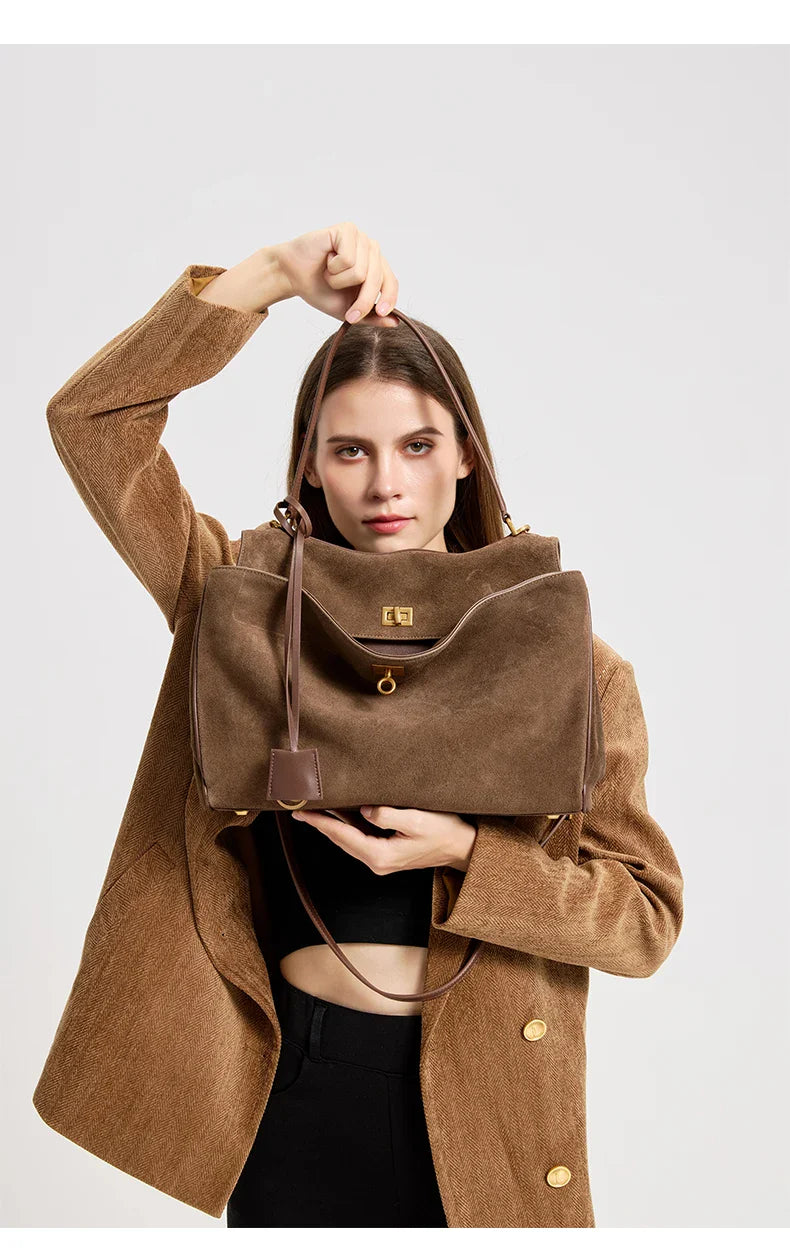 2025 Autumn Winter Women's Suede genuine leather Bag Shoulder Handbag Large Capacity Single Tote Bag Handbag Luxury Designer Bag