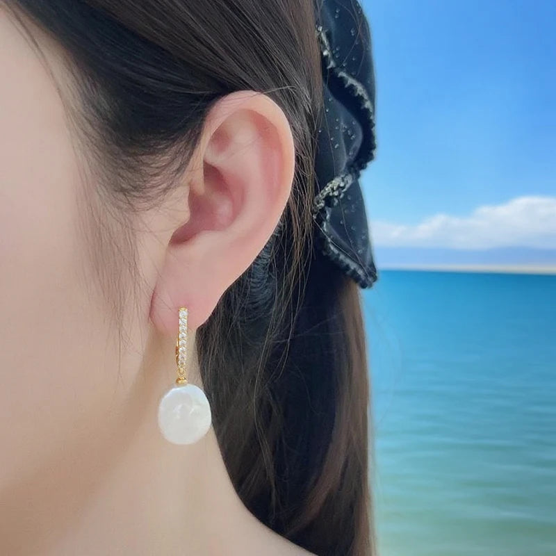 925 Sterling Silver Jewelry 12-16mm Natural Freshwater Large Baroque Pearl Drop Earrings Fashion Gifts For Women