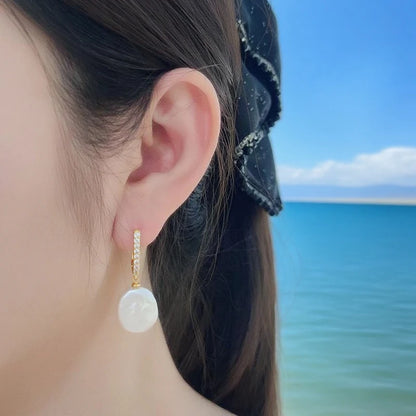 925 Sterling Silver Jewelry 12-16mm Natural Freshwater Large Baroque Pearl Drop Earrings Fashion Gifts For Women