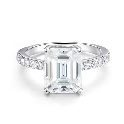 4ct Emerald Moissanite Ring s925 Sterling Sliver Luxury Lab Diamond White Gold Wedding Band Engagement Rings for Women