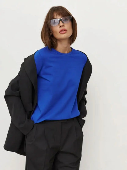 Women's Spring Autumn 100% Cotton T-shirt Bottoming Basic Solid Lady Long Sleeve Loose Tops Shirts Oversized T Shirt