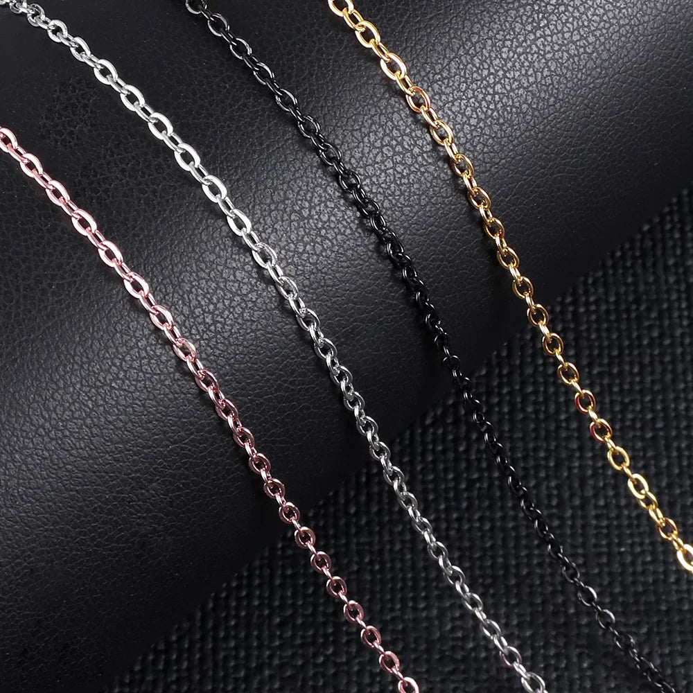 10Pcs/Lot Stainless Steel Chains 2mm/1mm O Shape Rolo Link Cuban Long Necklace For Women Pendant DIY Jewelry Wholesale