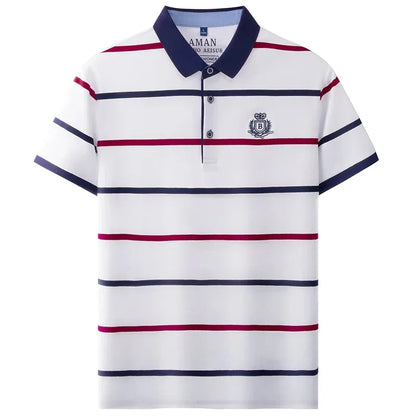 Light luxury brand short sleeve men's POLO shirt summer fashion personality striped badge top breathable ice silk casual T-shirt
