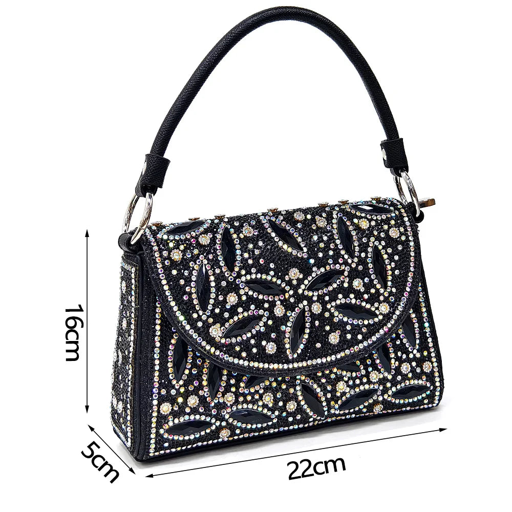 Conjunto Elegante de Sapatos e Bolsa Femininos Nigerianos de Bico Fino para Festa, Scarpins Luxuosos com Strass para Ocasiões Especiais