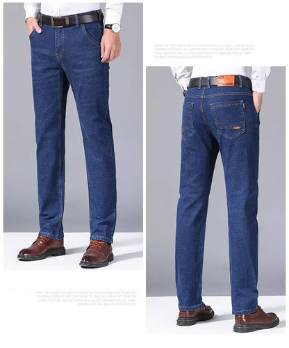 Autumn Spring Business Jeans Men Casual Comfortable Straight Denim Pant Stretch Fashion Classic Soft Premium Blue Black Trousers