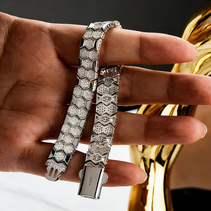 Full Moissanite Bracelet for Men Woman Lab Diamond with GRA Certified Unique Honeycomb Design S925 Sterling Silver Party Jewelry