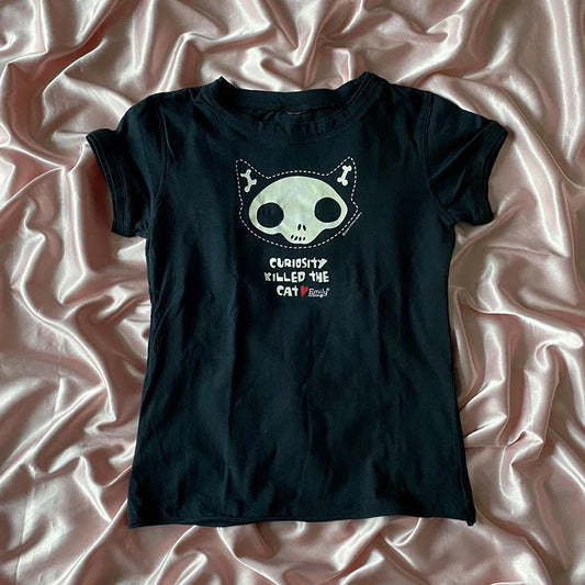 Aesthetic Y2k Crop Top Women Sexy Letter Print Graphics Baby Tee Goth Casual Short Sleeve Tshirt Punk Streetwear Slim