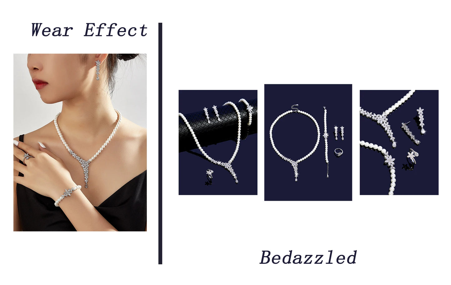 New Trendy Pearl Tassel 40cm Necklace Earring 4PCS Jewelry Set For Women Wedding Party Full Zircon Dubai Bridal Jewelry Set Gift