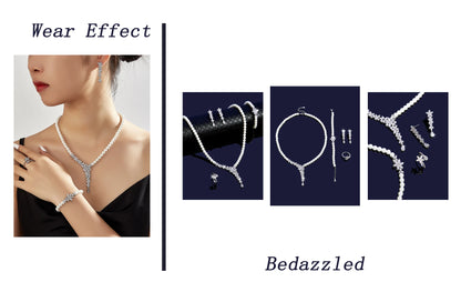 New Trendy Pearl Tassel 40cm Necklace Earring 4PCS Jewelry Set For Women Wedding Party Full Zircon Dubai Bridal Jewelry Set Gift