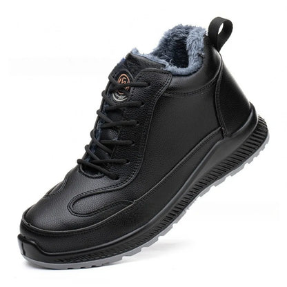 Plush Labor Protection Shoes for Winter Work Shoes Men's Anti Smashing Anti Piercing Microfiber Leather Work Cotton Safety Shoes