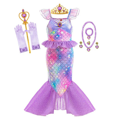 New Ariel Princess Little Mermaid Dress Girl Charm Cosplay Costume Kids Birthday Party Halloween Disguise Clothes