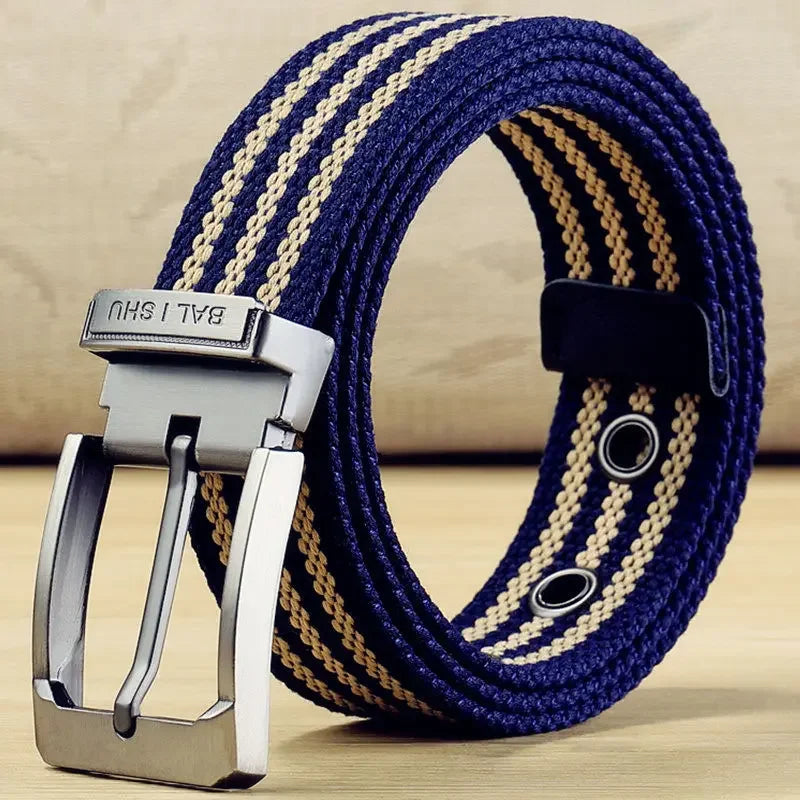Men's Fabric Belt Canvas Belt for Drilled Webbing Casual Fashion Men's Trousers Belts Jeans Male Waist Belt Striped Strap HB072
