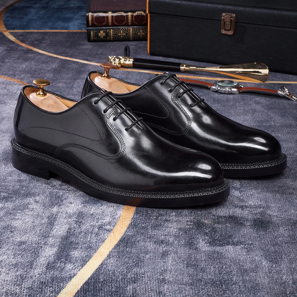 Fashion brand smooth Oxford shoes business formal leather shoes men's 2025 winter high heels wedding pointed office shoes