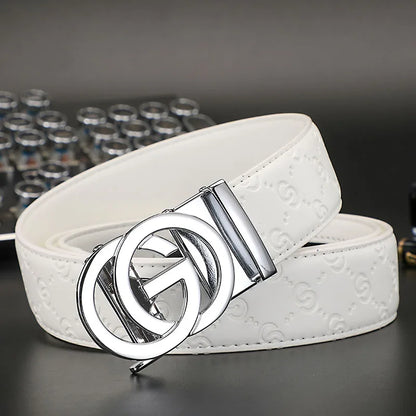New Width 3.4cm Men's Belt Business Formal Real Leather Canvas Male Belt High Quality Metal Automatic Buckle Belt for men jeans