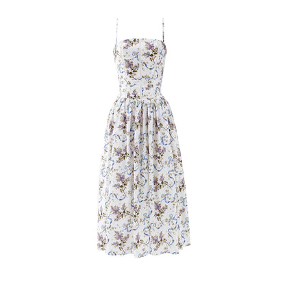 Summer Floral Print Dress Elegant 2025 New Arrivals Spaghetti Strap Flare Dress Maxi Holiday Party Dresses Women