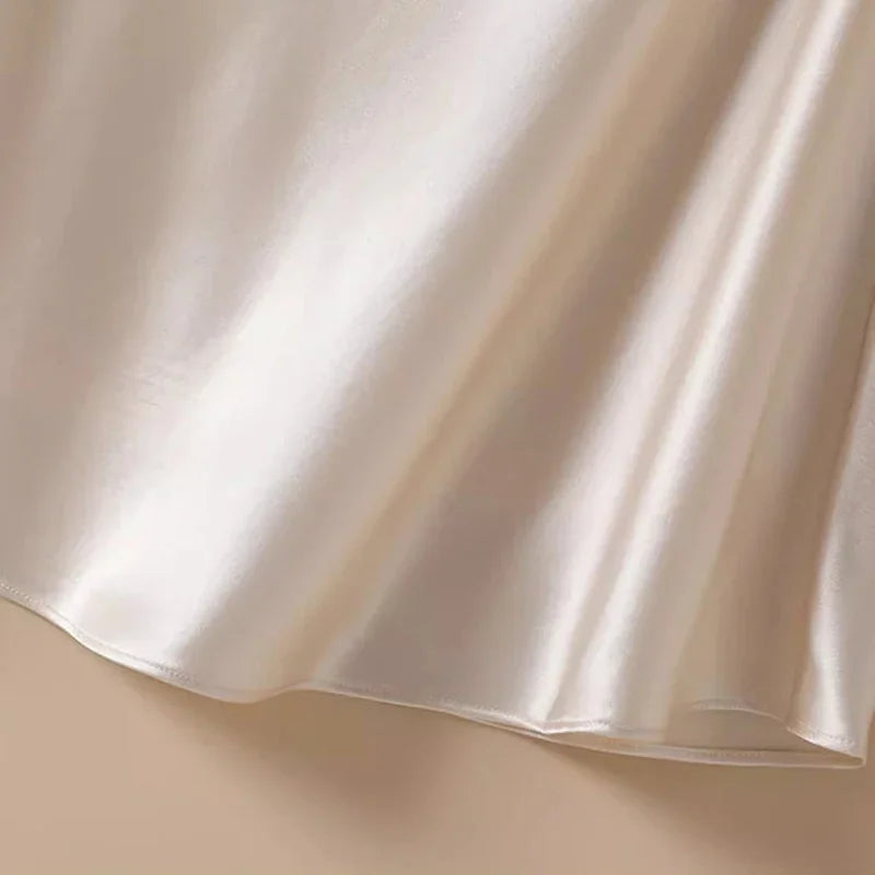 2026 Summer Lady High Waist Thin Acetate Satin Skirts Lady Solid Color A-line Dresses Girls Chic Korean Fashion Skirts