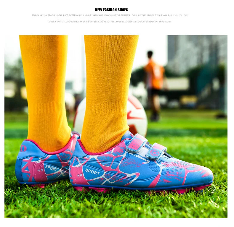 Kids Soccer Shoes HOOK&LOOP Football Sports Shoes Boy Outdoor Non-Slip Training Shoes Child Lightweight Children's Soccer Cleats