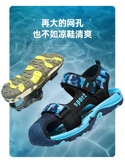 Children's Summer New Sandals Boys Fashion Camouflage Mountaineering Anti slip Sandals Outdoor Leisure Sports Slippers 28-40
