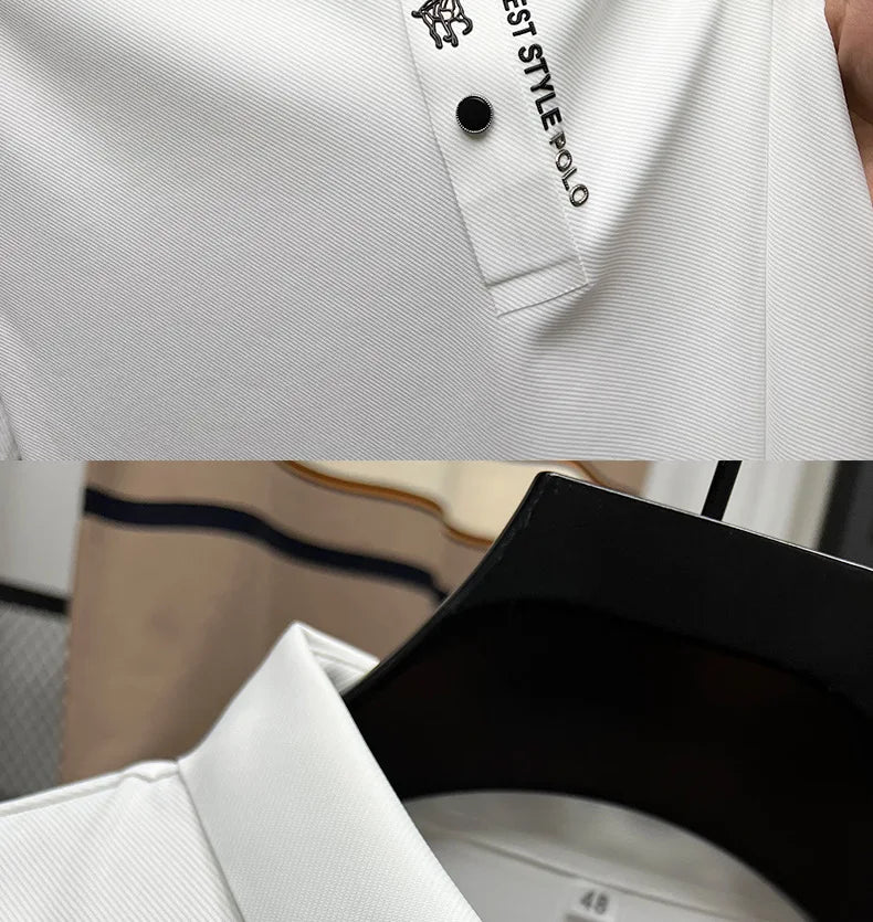 High quality silk breathable short sleeve POLO shirt men's lapel top 2024 summer new light luxury brand printed casual T-shirt