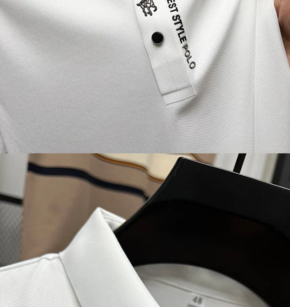 High quality silk breathable short sleeve POLO shirt men's lapel top 2024 summer new light luxury brand printed casual T-shirt