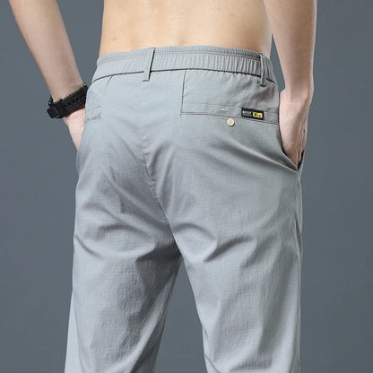 Summer Pants Ice Silk Men's Casual Simple Khaki Black Slim Straight Stretch Trousers Business Casual Male Clothing Pant