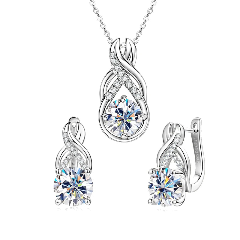 6.0CTW 8MM VVS1 Moissanite Jewelry Set 925 Silver Infinity Pendant Necklace Drop Hoop Earrings Sets for Women Gifts
