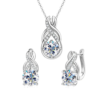 6.0CTW 8MM VVS1 Moissanite Jewelry Set 925 Silver Infinity Pendant Necklace Drop Hoop Earrings Sets for Women Gifts