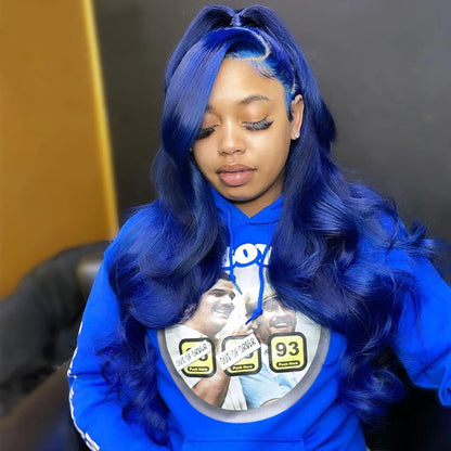 Blue 13x4 Lace Front Body Wave Human Hair Wigs Brazilian Blue Colored HD Transparent Lace Front Wigs For Women Pre Plucked