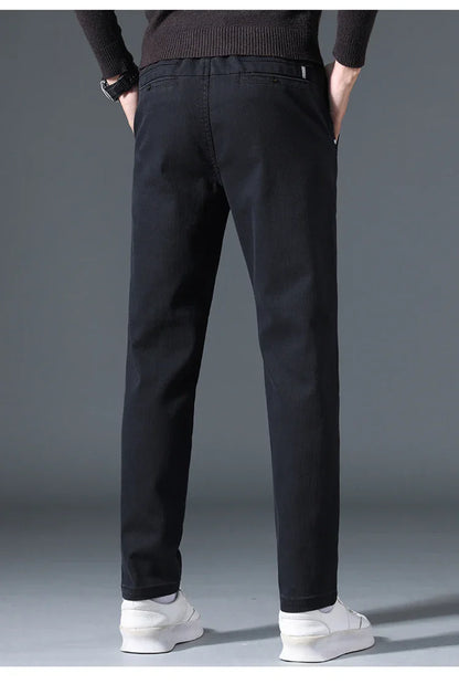 2025 Autumn New Casual Pants Men's Fashion Slim Fit Thick Straight Pants Soft Cotton Retro Style Streetwear Trousers Clothing