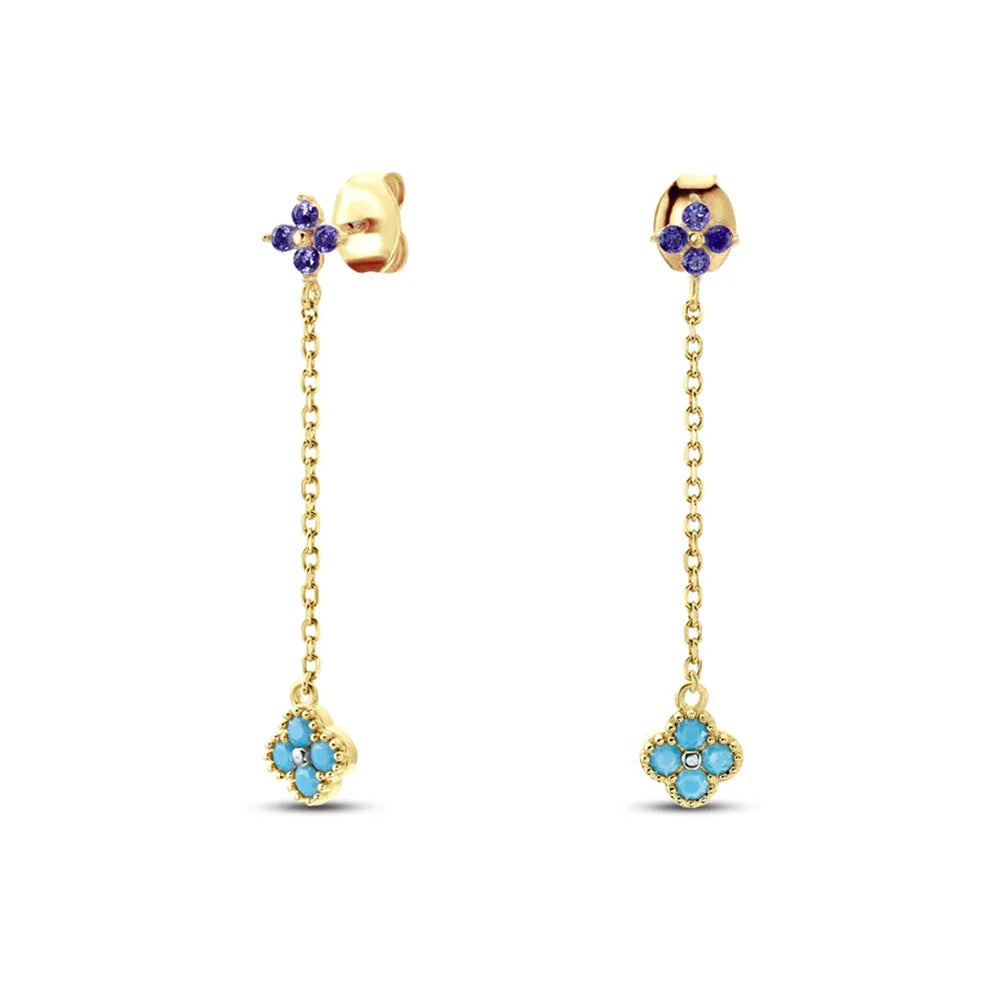 S925 Sterling Silver Petals Stud Earring Microinlaid Colorful Cubic Zirconia Chain Tassel Earrings For Women Dangle Earring