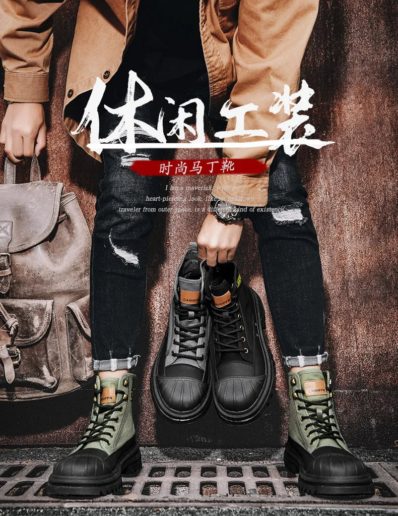 Men's boots four seasons high-top casual boots canvas boots soft-soled non-slip thick-soled outdoor boots fashion tooling boots