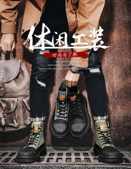 Men's boots four seasons high-top casual boots canvas boots soft-soled non-slip thick-soled outdoor boots fashion tooling boots