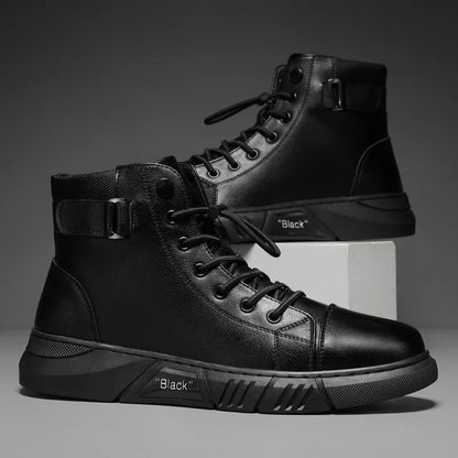 Black Leather Men Ankle Boots Winter Outdoor Casual Shoes No-slip High Top Male Work Shoes High Quanlity Light Man Chelsea Boots