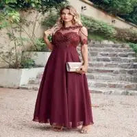 Vestidos de Renda Decote Redondo Noite Elegantes Meia Manga Aplicações Tule Festa Formal Longo Sem Costas Com Cinto Robe De