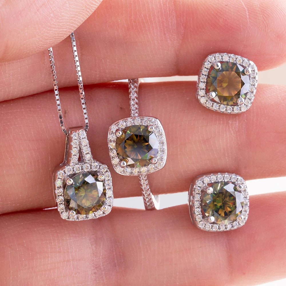 S925 Sterling Silver jewelry for women 1 carat moissanite diamond 3 pieces set necklace ring earrings wedding party