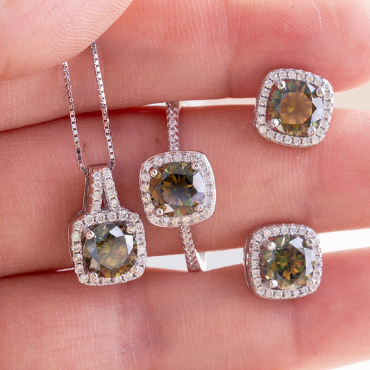 S925 Sterling Silver jewelry for women 1 carat moissanite diamond 3 pieces set necklace ring earrings wedding party
