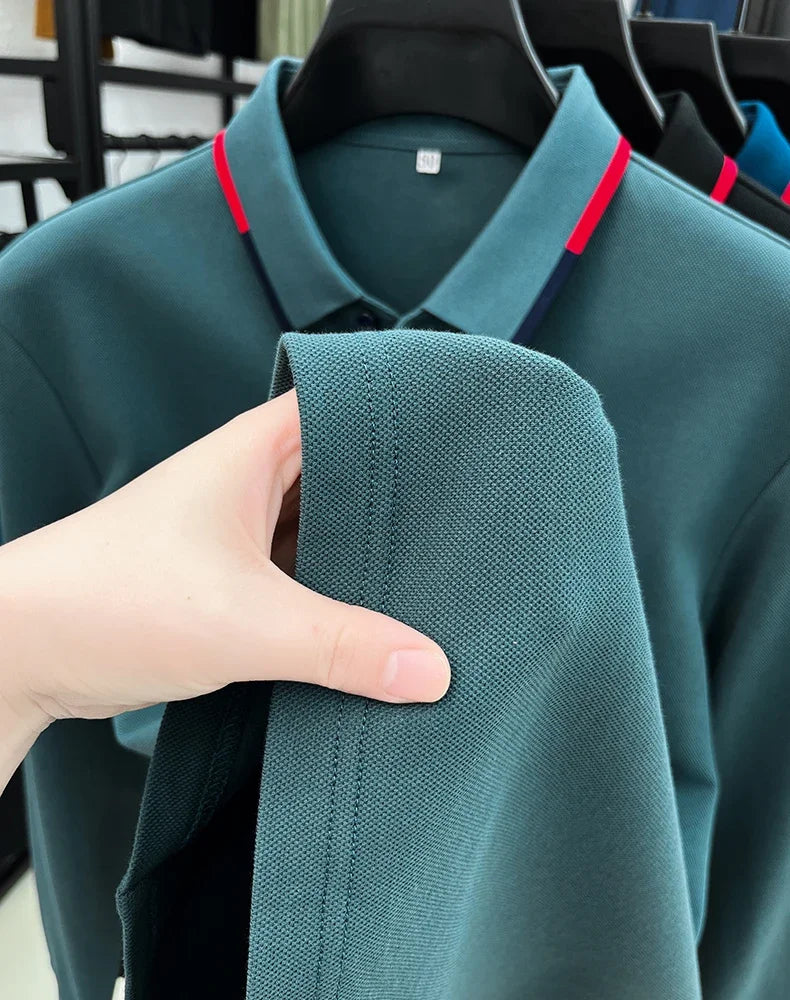 Spring and Autumn new 100% cotton long sleeved men's polo shirt brand high-end embroidered comfortable breathable casual T-shirt