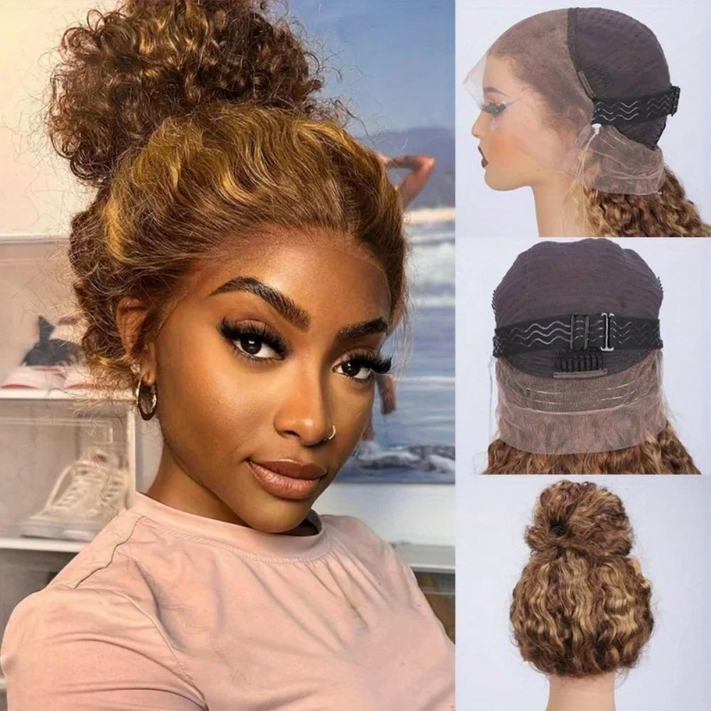 4/27 Curly Highlight Wig Human Hair Preplucked 360 Full Lace Front Wig HD Human Hair Ready to Wear Deep Wave Human Wig for Women