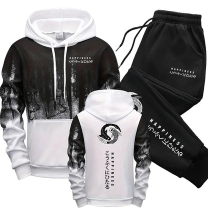 Japanese Fashion Men's Tracksuit Hoodies Sweatpants 2 Piece Set Fall&winter Daily Casual Sporty Jogging Suit Urban Trend Outfits
