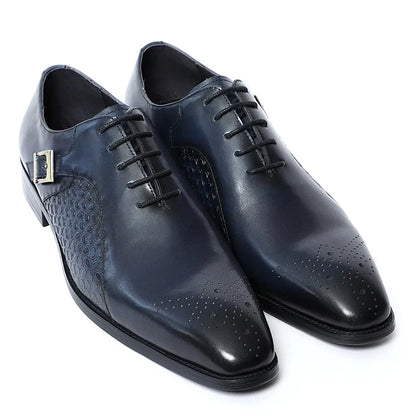 Classy Men's Genuine Leather Oxford Dress Shoes Blue Black Lace-up Brogue Pointed Business Wedding Party Formal Shoes for Men