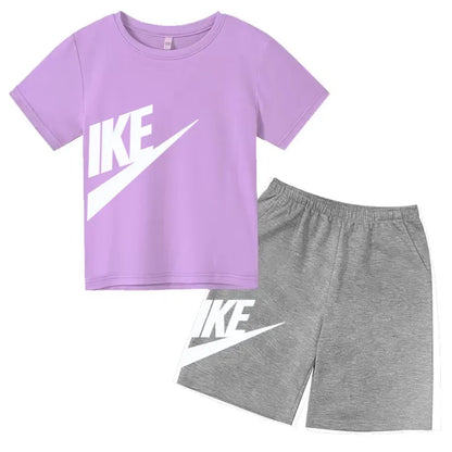 Kids Summer Short Sleeve T-shirt Shorts 2Pcs Set Boy Girl Casual Sport Jogging Suit Toddler 3-12Y