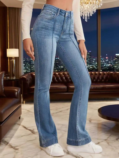 Gray Stretch Womens Flared Jeans Seam Detail Simple Design Versatile Slimming Bootcut Trousers Women's pants pants Jeans