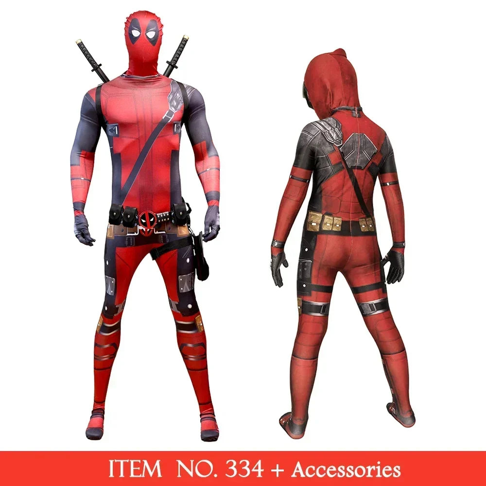 Deadpool Child Costume Halloween Costumes Kids Men Adult Superhero Bodysuit Jumpsuit Children Cosplay Costume Swords Accessories
